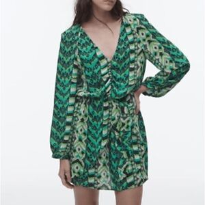 Zara Abstract Geometric Print Ruched Mini Dress